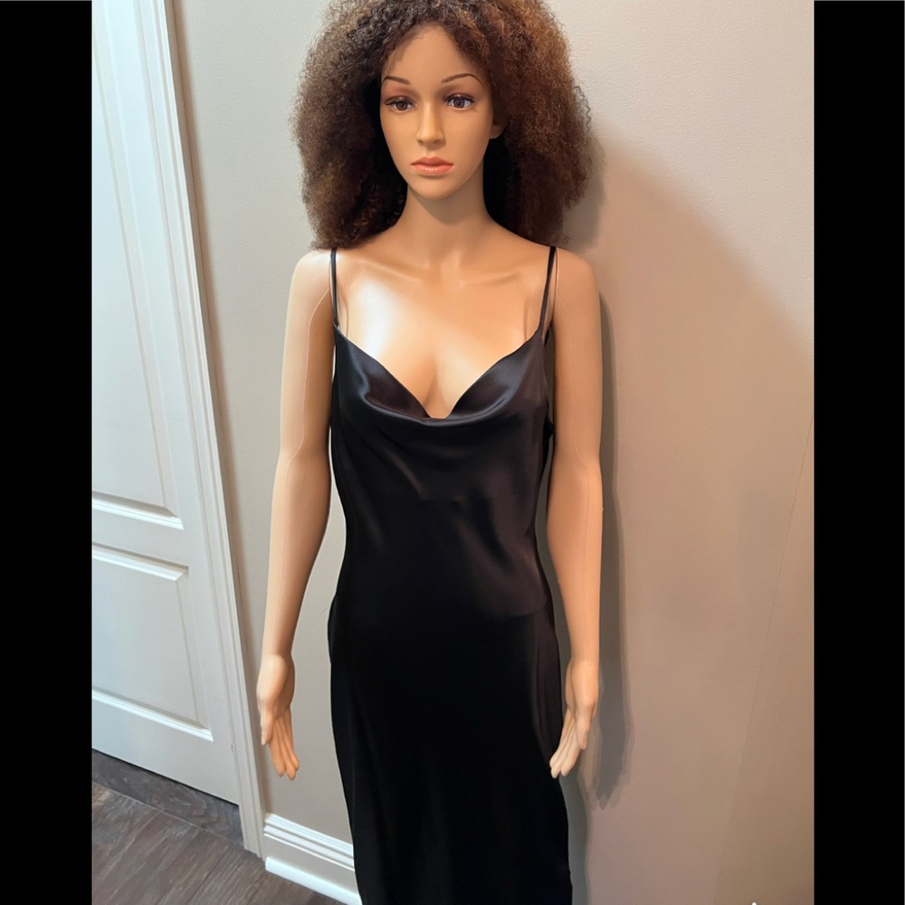 Hashtta Black Satin Spaghetti strap, Cowl Neck Slip Dress SzM - Picture 3 of 12